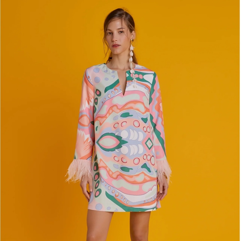English Factory feather trim mini dress medium